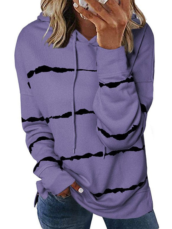 Striped Tie Dye Hooded Sweatshirt for Women with Long Sleeves Casual Pullover Top