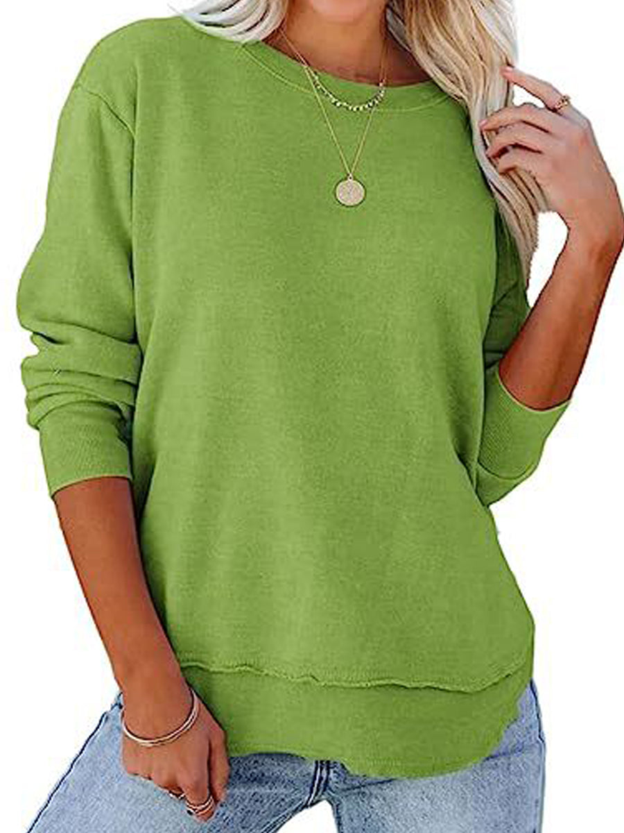 Hoodies - Casual Solid Loose Pullovers Crew Neck Long Sleeve Hoodie - MsDressly