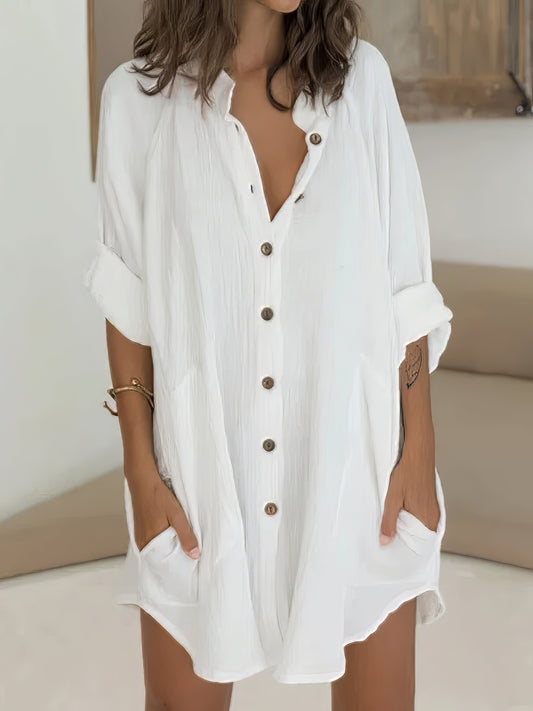 Shirt Casual  Basic Loose Fit Long Sleeve Mini Dress