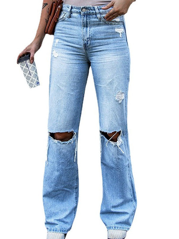 Fashionable Loose High-Waisted Street Denim Women's Bell-Bottom Jeans