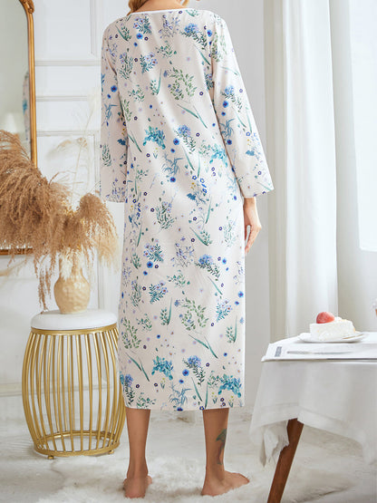 Pajamas - Printed Comfortable Loose Pullover V Neck Pajama - MsDressly