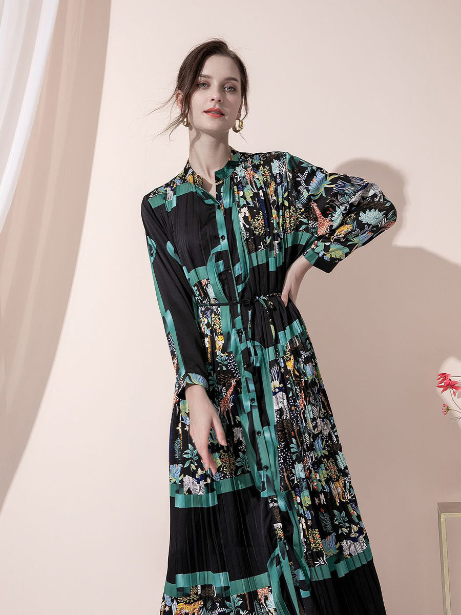 Midi Dresses - Personality Pleated Floral Print Midi Dress - MsDressly