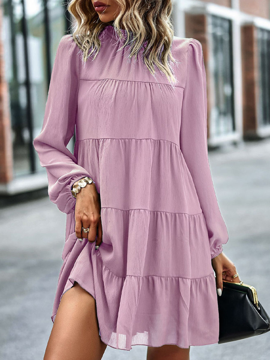 Tied Ruffle Collar Puff Sleeve Mini Dress