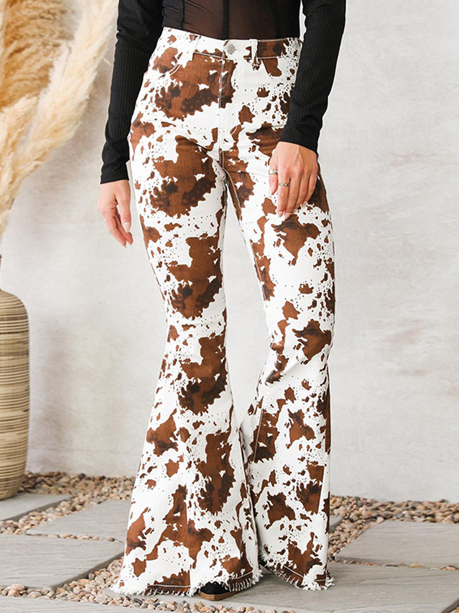 Trendy Fashion Print High Waist Flared Slim Versatile Pants
