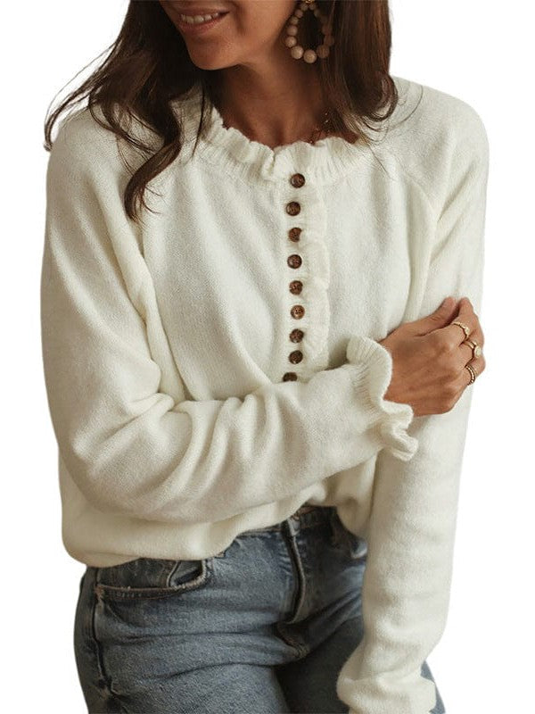 Temperate Lace Collar Pullover with Raglan Sleeves for Women in Plush Knit