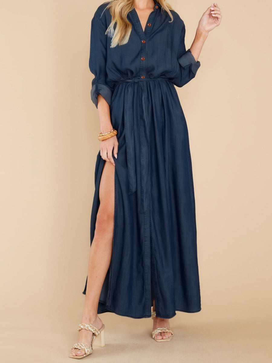 Maxi Dresses - Alluring Style Sexy Slit Long Sleeve Maxi Dress - MsDressly