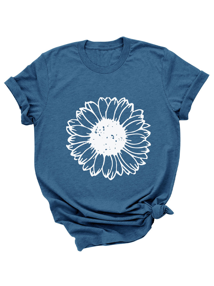 Sunflower Cute Flower Graphic LooseCrew Neck Short Sleeve Casual T-Shirt