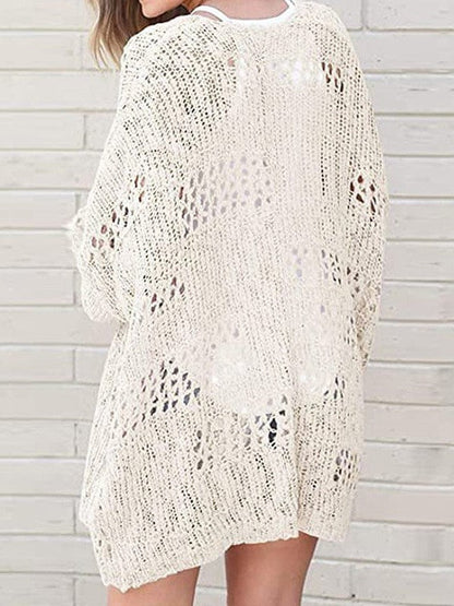 Ethnic Style Knitted Mesh Hollow Women's Cardigan Sweater with Acrylic-Cotton Blend