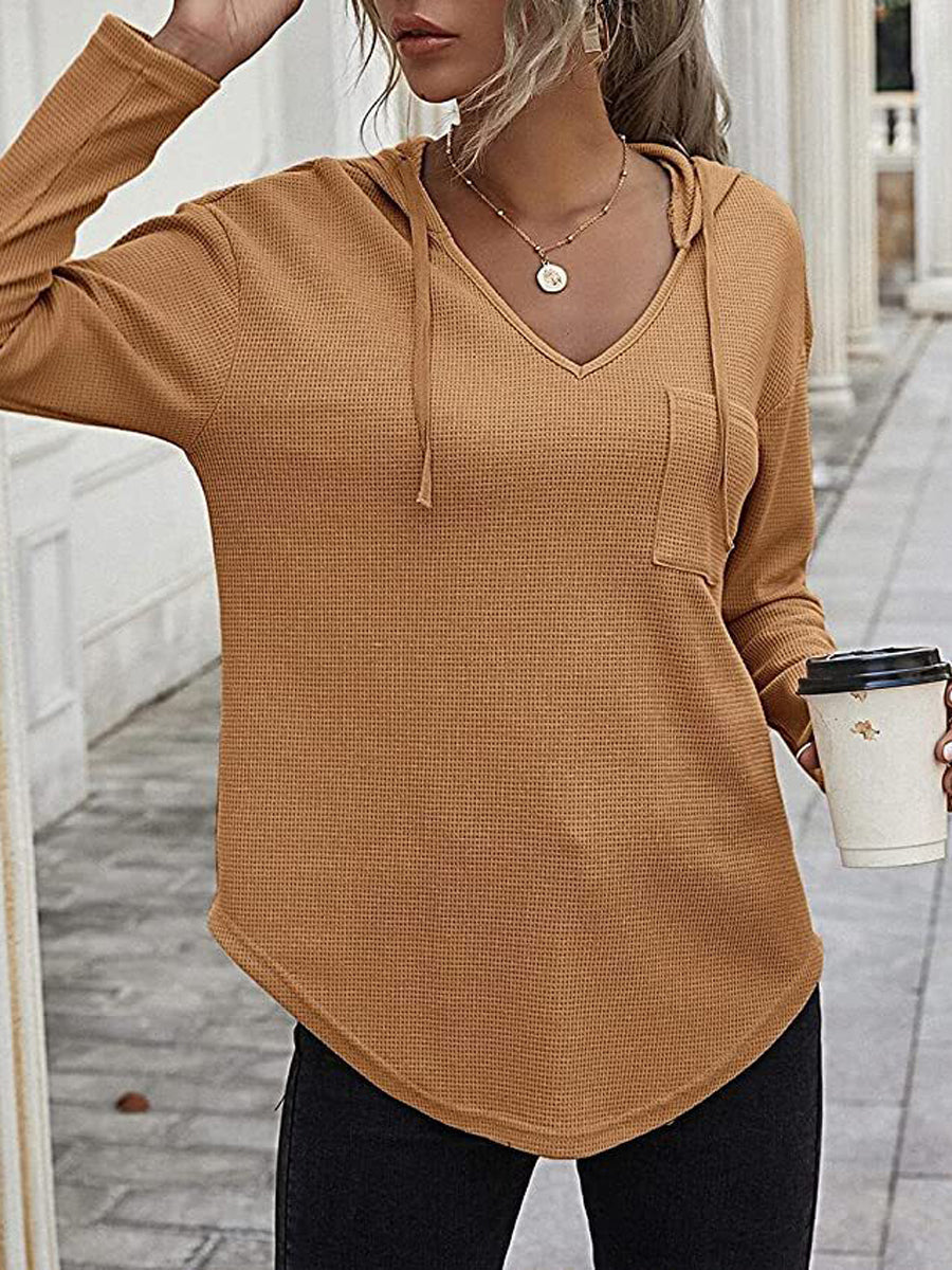 Sweatshirt Drawstring Pullover V Neck Long Sleeve Hoodie