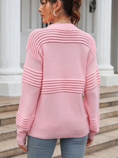 Sweaters - Solid Color Knit Comfortable Long Sleeve Pullover Sweater - MsDressly