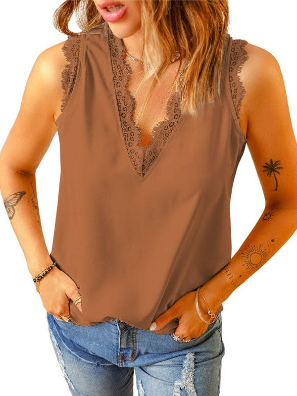Women's Lace Sleeveless Vest in Various Colors, I-Shaped Loose Fit Top