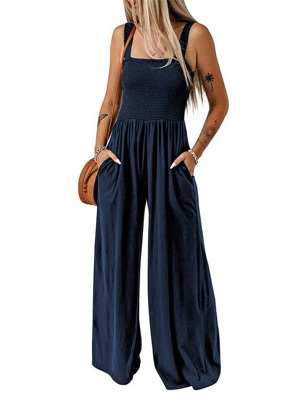 Sleeveless High-waisted Off-Shoulder Jumpsuit with Wide-Leg Knitted Trousers for Women