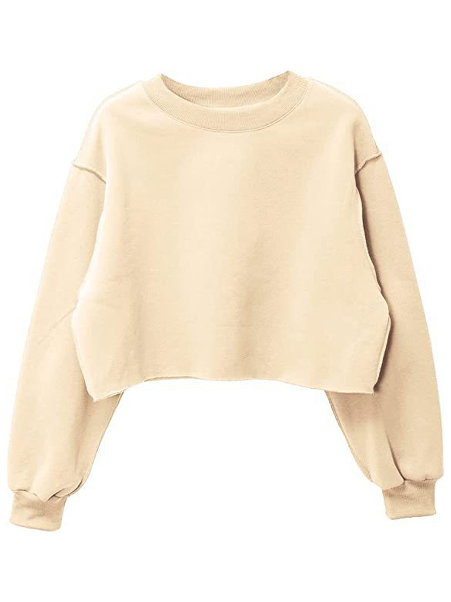 Sweaters - Cropped Pullover Fleece Long Sleeves Sweater - MsDressly