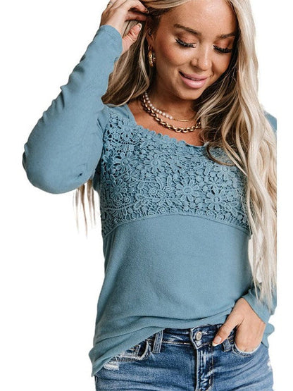 Lace Long-Sleeved Slim Fit T-Shirt for Women