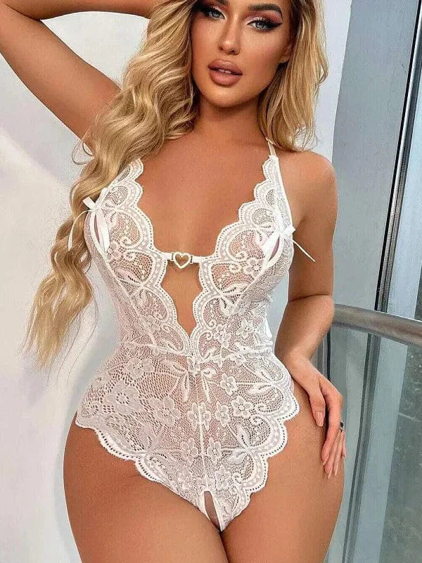 One Piece Open Bra Crotchless Bodysuit Women Underwear Sexy Lingerie Lace Transparent Lenceria Erotic Mujer Sexi Costumes