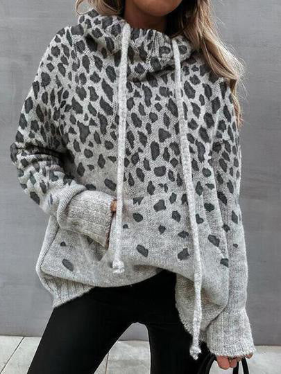 Women's Sweaters Leopard Print Pocket Drawstring Sweater - LuckyFash™