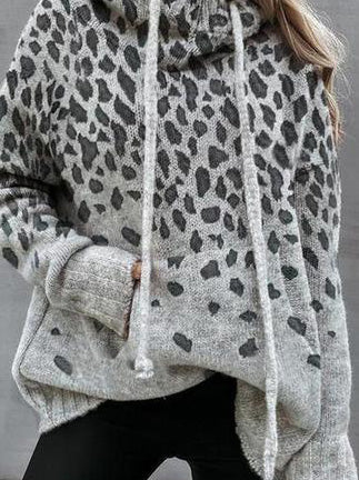 Women's Sweaters Leopard Print Pocket Drawstring Sweater - LuckyFash™