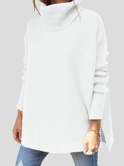 Sweaters Turtleneck Pullover Long Sleeve Split Sweater for Women