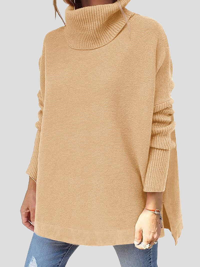 Sweaters Turtleneck Pullover Long Sleeve Split Sweater for Women