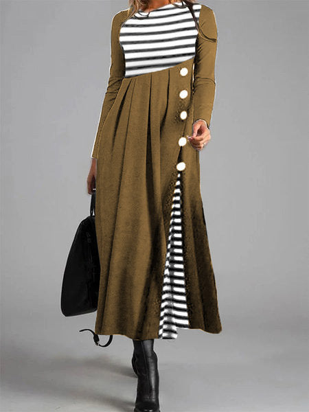 Women's Dresses Striped Round Neck Long Sleeve Dress - LuckyFash™