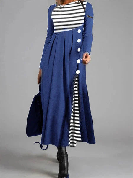 Dresses Striped Round Neck Long Sleeve Dress for Women