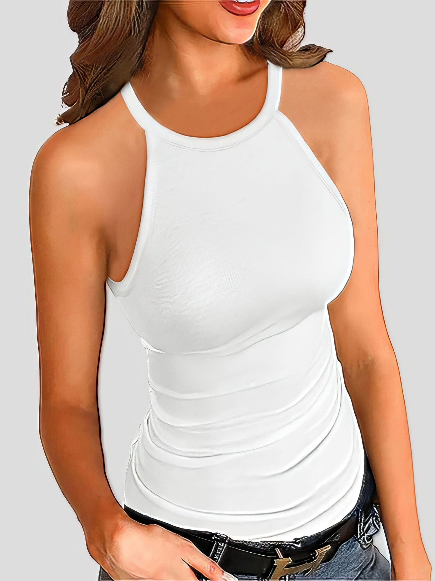 Slim-fit Solid Halter Sleeveless Vest