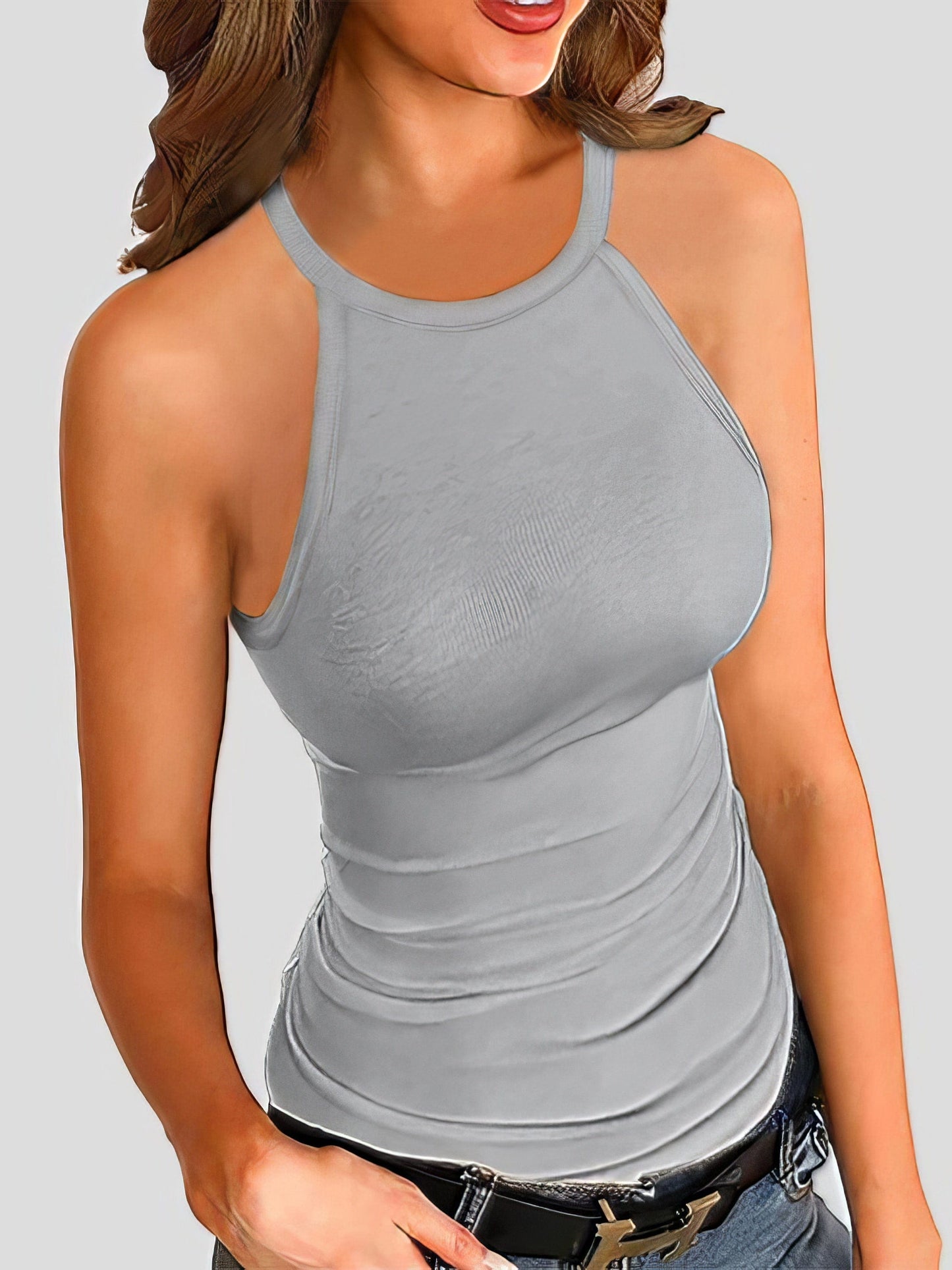 Slim-fit Solid Halter Sleeveless Vest