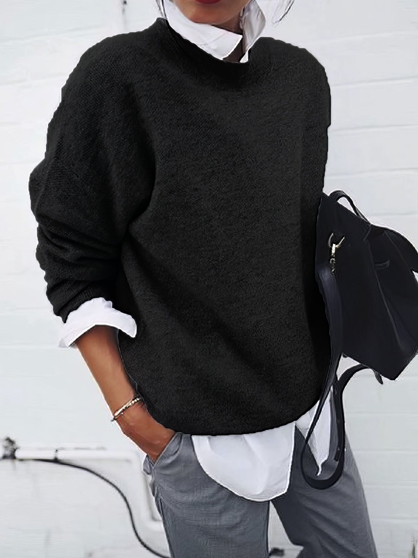 Sweaters - Round Neck Long Sleeve Sweater - MsDressly