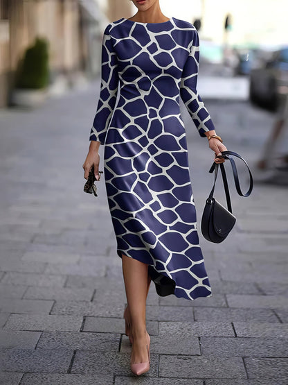 Printed Long Sleeve Irregular Dress