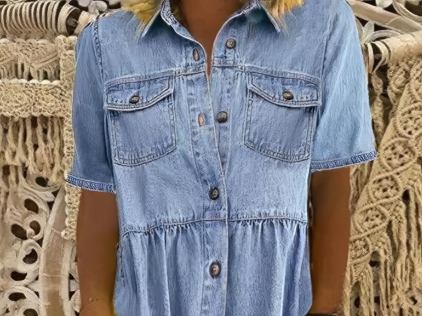 Mini Dresses - Down Loose Short Sleeve Denim Jean Dress - MsDressly