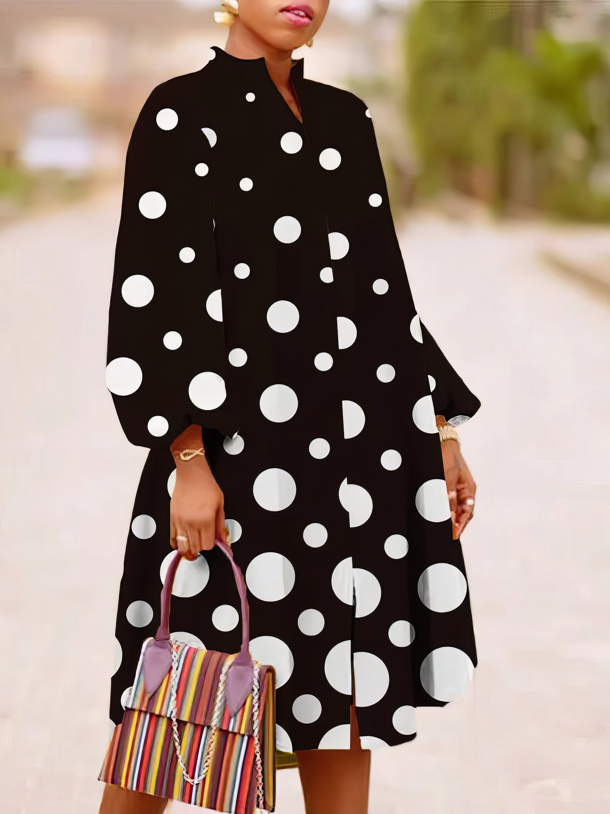 Maxi Dresses - Loose Multicolor Printed Long Sleeve Dress - MsDressly