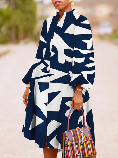 Loose Multicolor Printed Long Sleeve Dress