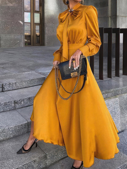 Maxi Dresses - Bowknot Long Sleeve Temperament Dress - MsDressly