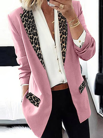 Blazers - Leopard Print Stitching Long Sleeve Blazer - MsDressly