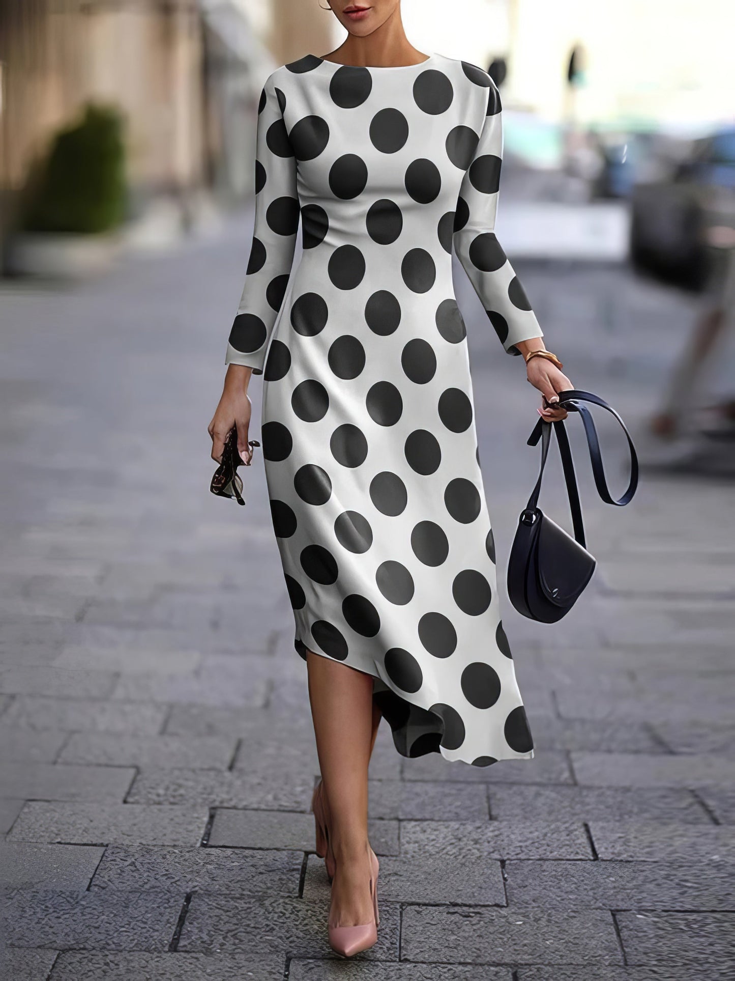 Printed Long Sleeve Irregular Dress