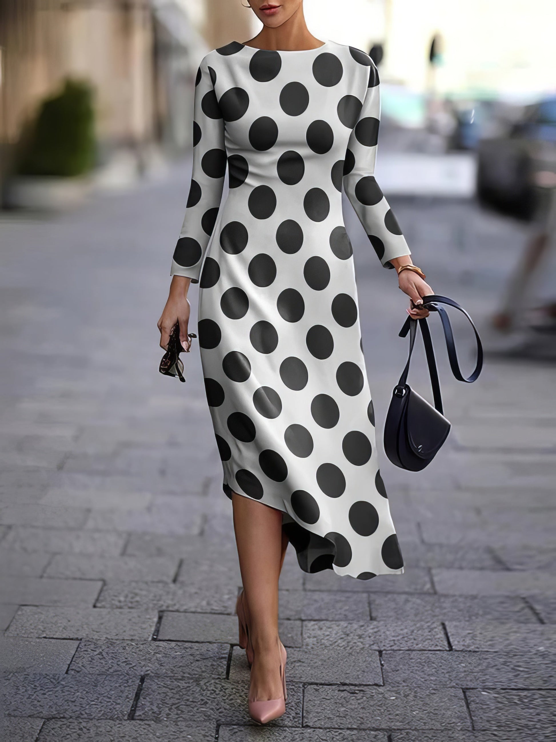 Maxi Dresses - Printed Long Sleeve Irregular Dress - MsDressly