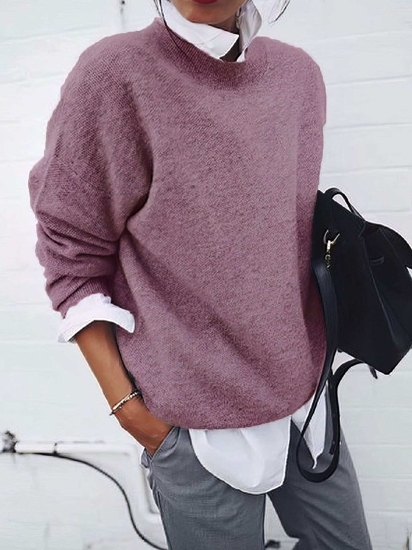 Sweaters - Round Neck Long Sleeve Sweater - MsDressly