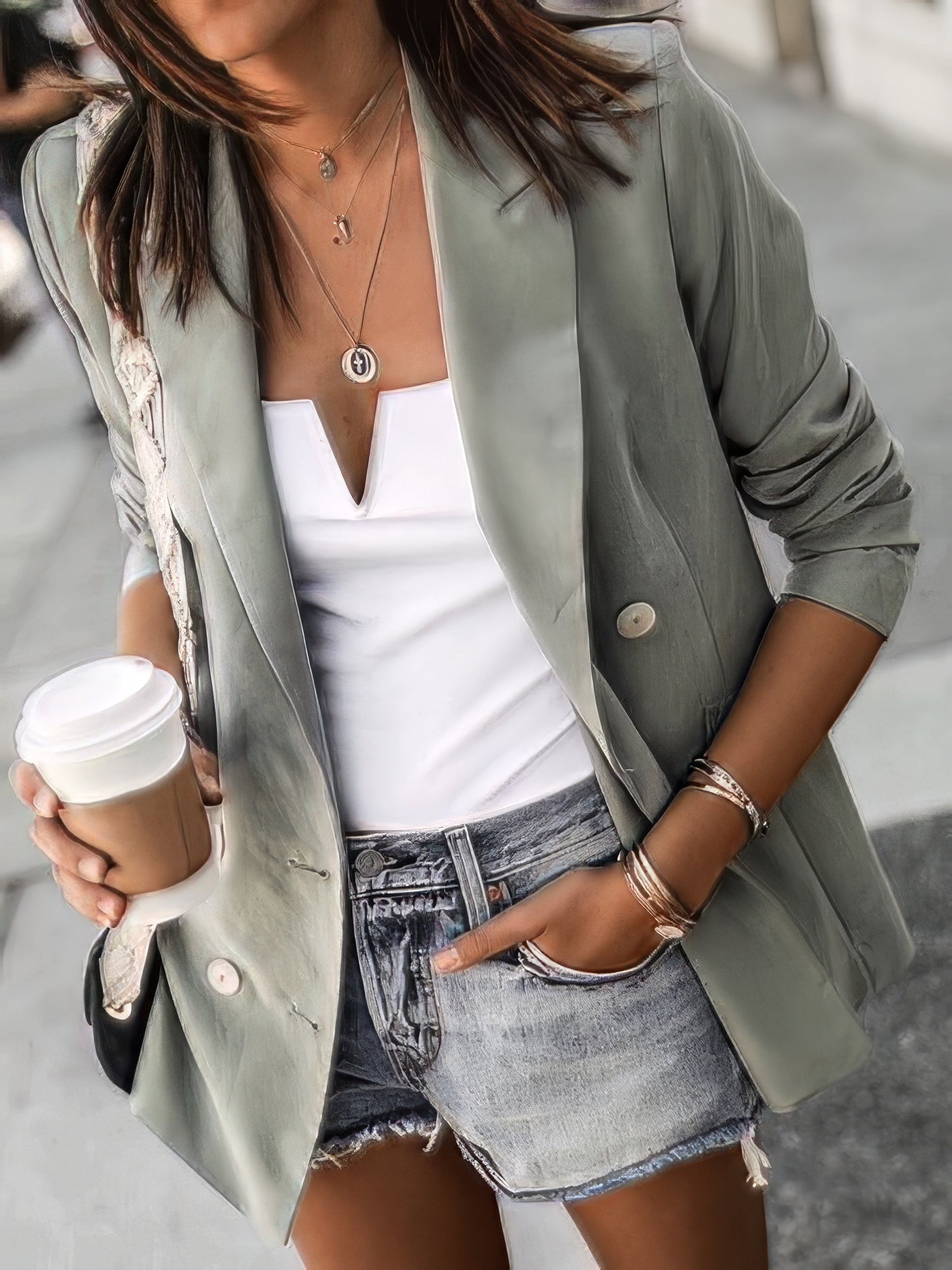 Sophisticated Button Front Long Sleeve Blazer