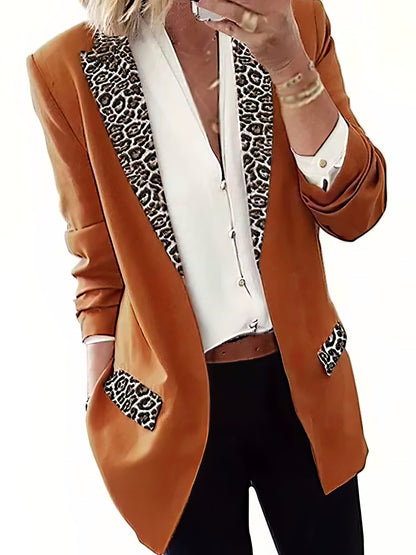 Blazers - Leopard Print Stitching Long Sleeve Blazer - MsDressly