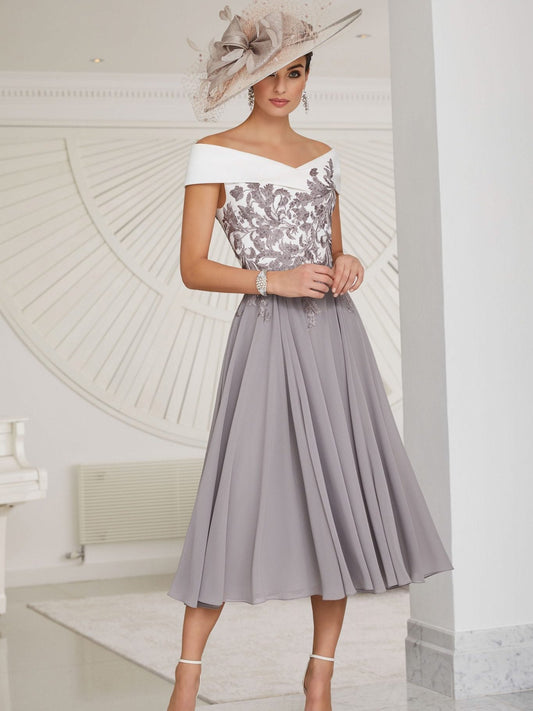 A Line Chiffon Patchwork Wedding Midi Dress for Women