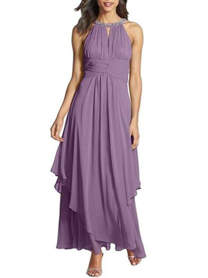 A-Line Scoop Neck Asymmetrical Chiffon Junior Bridesmaid Dress With Ruffle Bow for Women