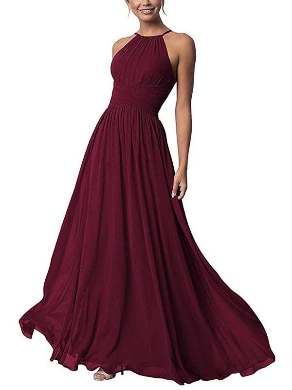 A-Line Scoop Neck Floor-Length Chiffon Bridesmaid Dress With Split Front - LuckyFash™