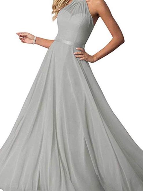 A-Line Scoop Neck Floor-Length Chiffon Bridesmaid Dress With Split Front for Women