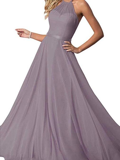 A-Line Scoop Neck Floor-Length Chiffon Bridesmaid Dress With Split Front for Women