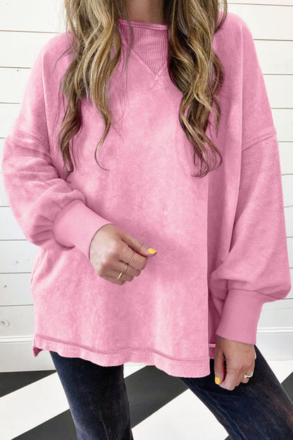 Strawberry Pink Mineral Wash Drop Shoulder Pullover Sweatshirt