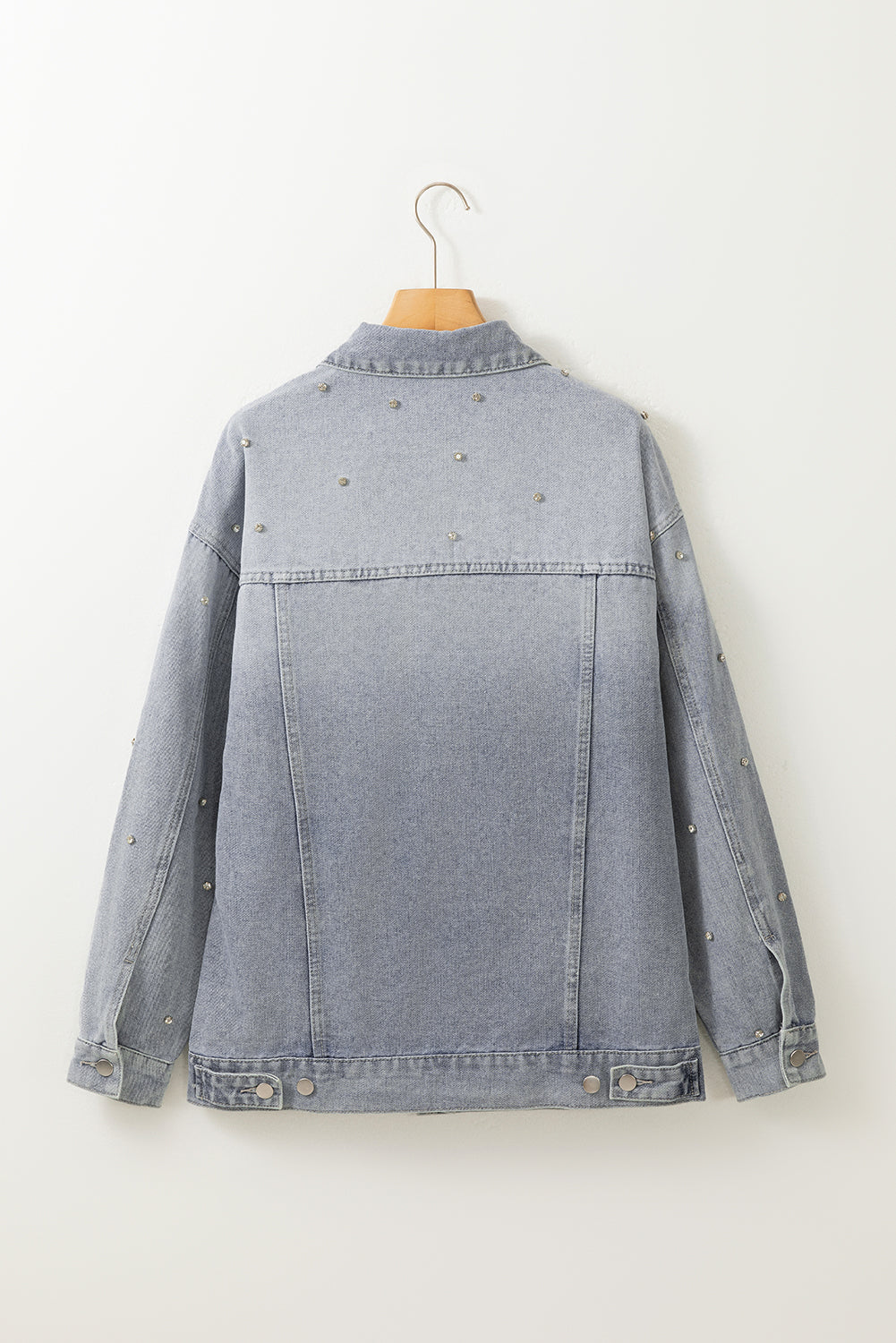 Dusk Blue Rhinestone Embellished Flap Pocket Denim Jacket