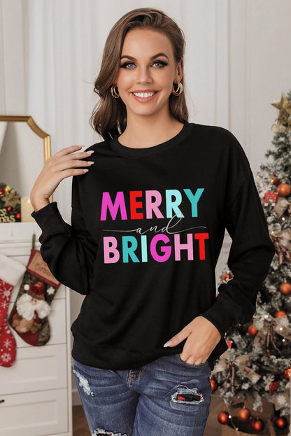 Black Colorful MERRY and BRIGHT Graphic Sweatshirt