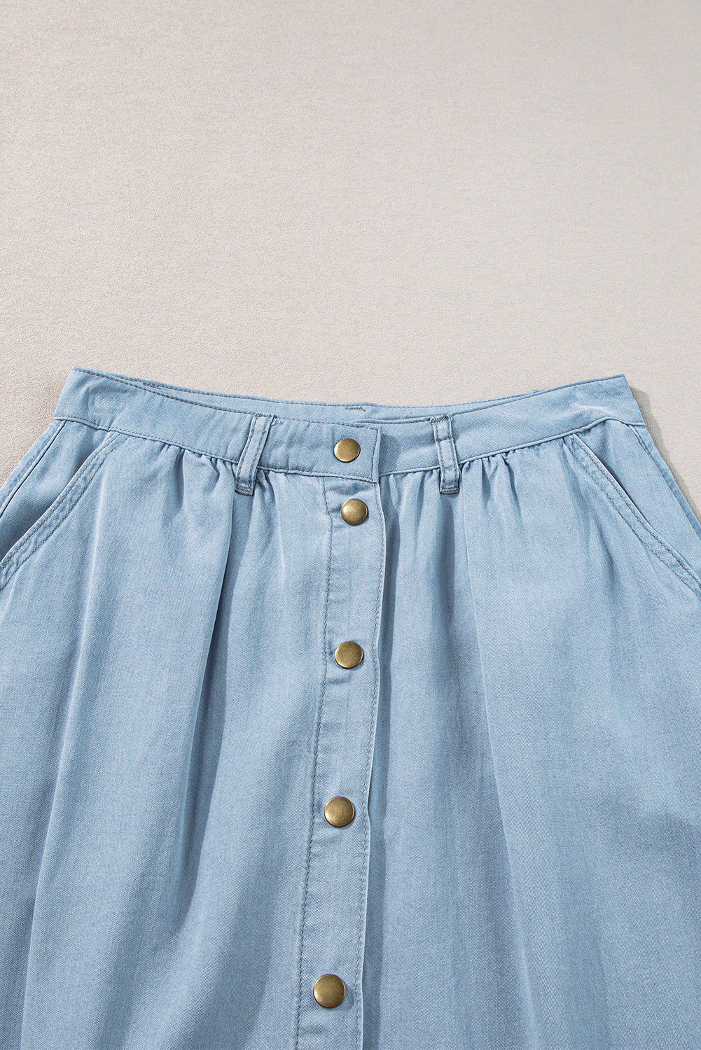 Buttoned Cotton and Linen High-Low A-Line Skirt