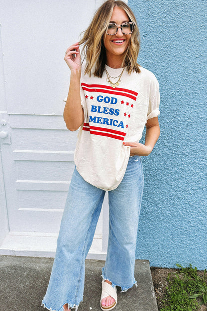 White GOD BLESS AMERICAN Star and Stripe T-Shirts