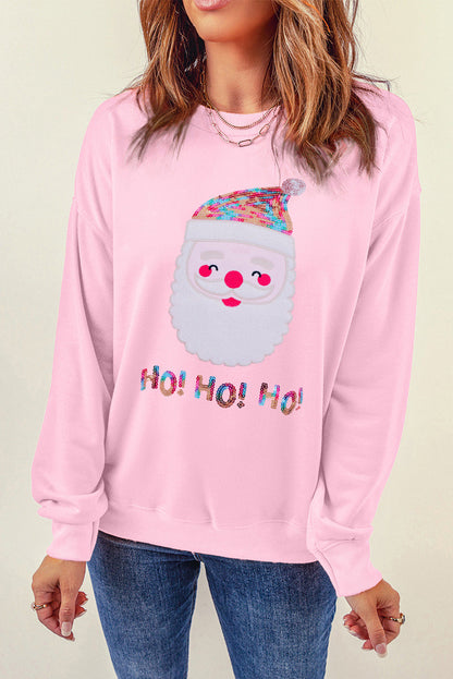 Pink HO HO HO Sequined Santa Claus Sweatshirt